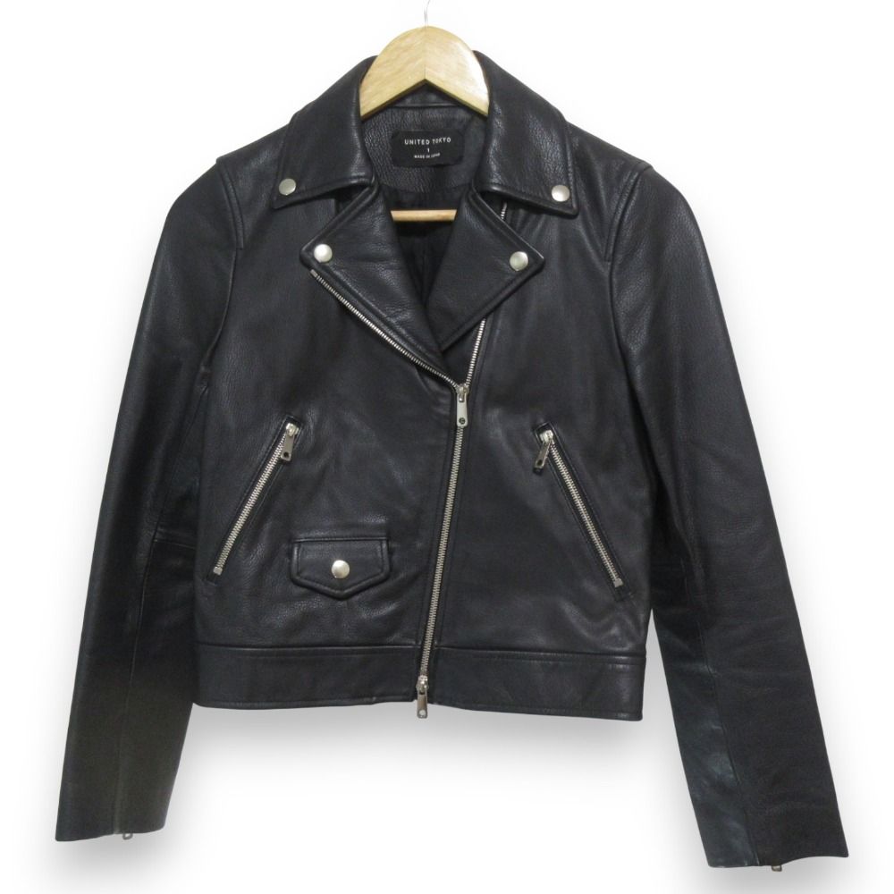 UNITED TOKYO ユナイテッドトウキョウ カウレザー ライダースジャケット サイズ1 ブラック レディース 古着