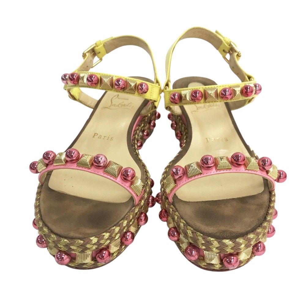 CHRISTIAN LOUBOUTIN クリスチャン ルブタン ビーズ サンダル ピンク系