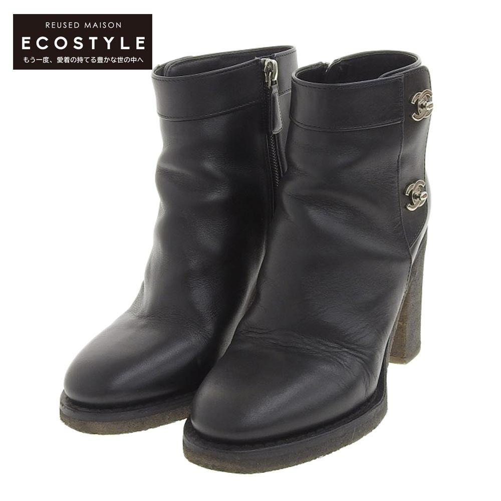 CHANEL シャネル　ショートブーツ　ターンロック　レザー　ココマーク　黒36 CHANEL】シャネル『ココマーク ターンロック ショートブーツ size38(約