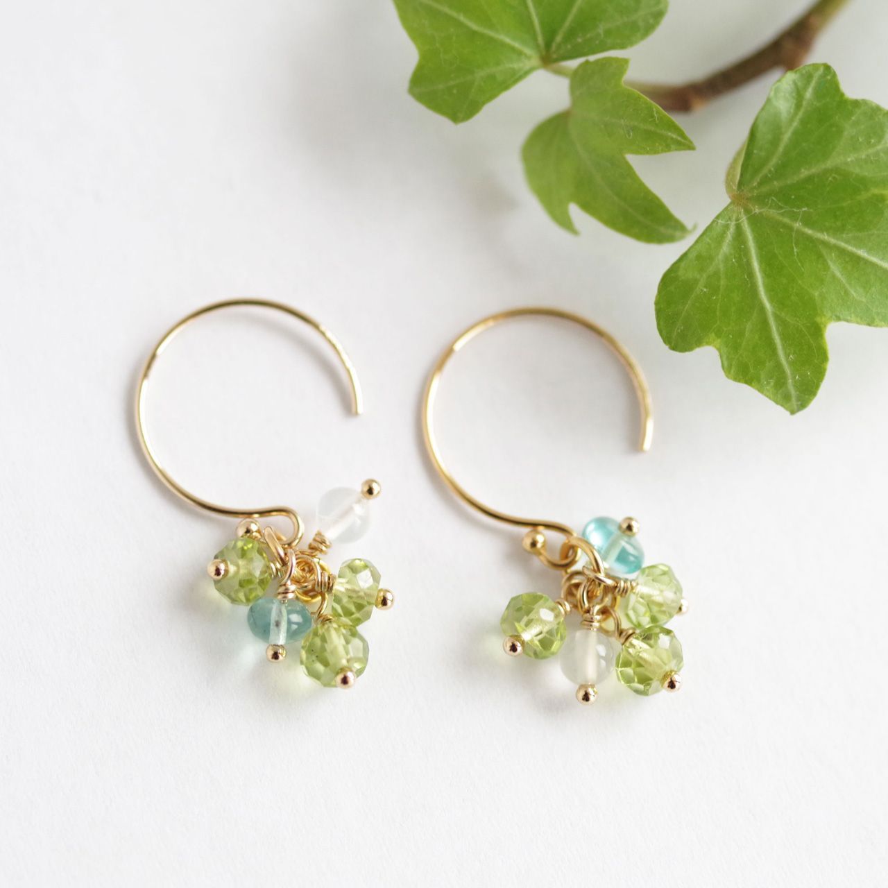豊富な，新品 K14GF【rain forest】雨森・ピアス／イヤリング(1)［ペリドット／アパタイト］ ピアス