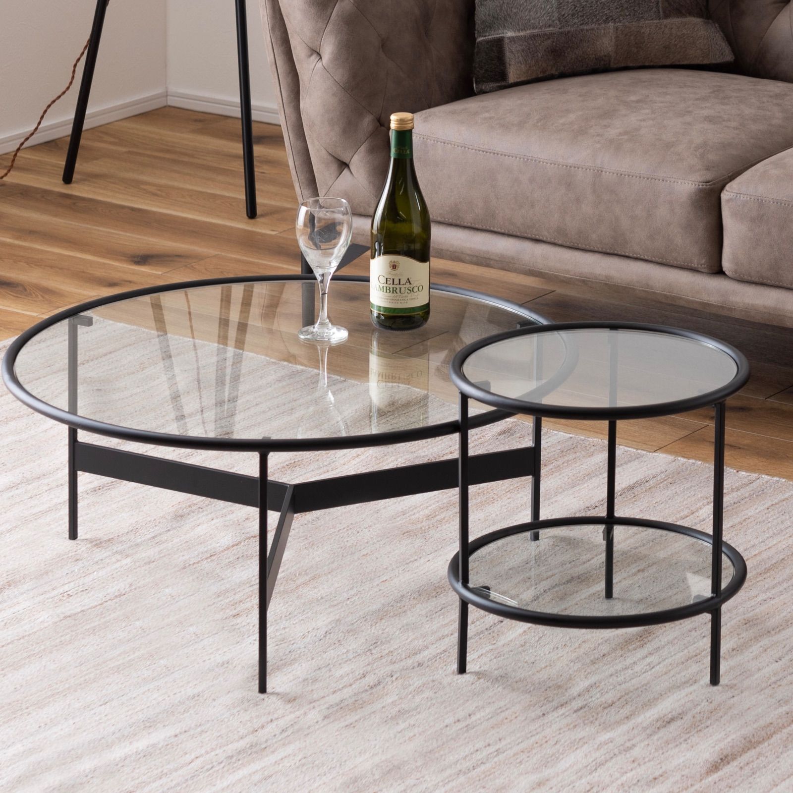 幅75 奥行75 高さ33】 ガラステーブル センターテーブル ラウンド