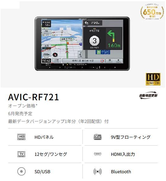 カロッツェリア9V型フローティング楽ナビAVIC-RF721フルセグ/Bluetooth/HDMI入出力 - メルカリ
