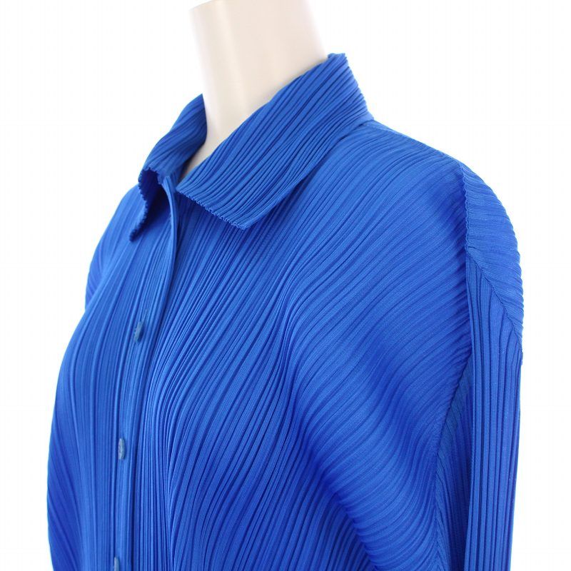 プリーツプリーズPLEATS PLEASE プリーツスタンドカラーシャツ 青4 【レディース】 PLEATS PLEASE プリーツプリーズPLEATS プリーツスタンドカラー