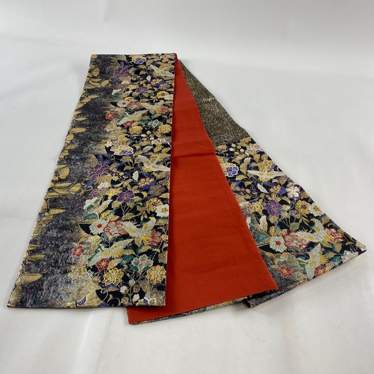 袋帯 美品 秀品 草花 鶴 金糸 箔 黒 六通 正絹 【中古】 - メルカリ