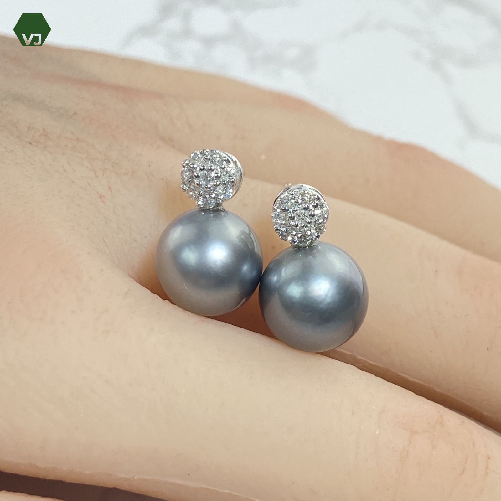 19-17】パール ダイヤモンド ピアス D0.24ct【中古】【K18WG】☆By 