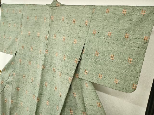 平和屋本店□希少 ざざんざ織 単衣 井桁絣 正絹 逸品 KAAA1662kk4 