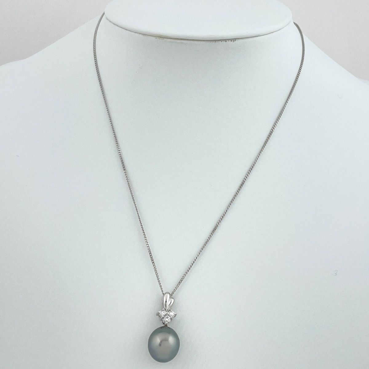 パール デザインネックレス プラチナ ペンダント メレダイヤ 真珠 
