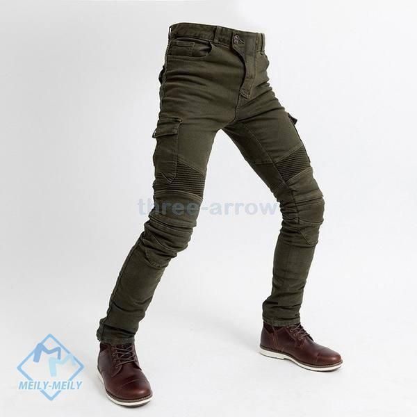 パンツ バイク用 デニム パンツ ライダーパンツ 通気 防風 耐磨 プロテクター装備＋パンツ ひざ 3点