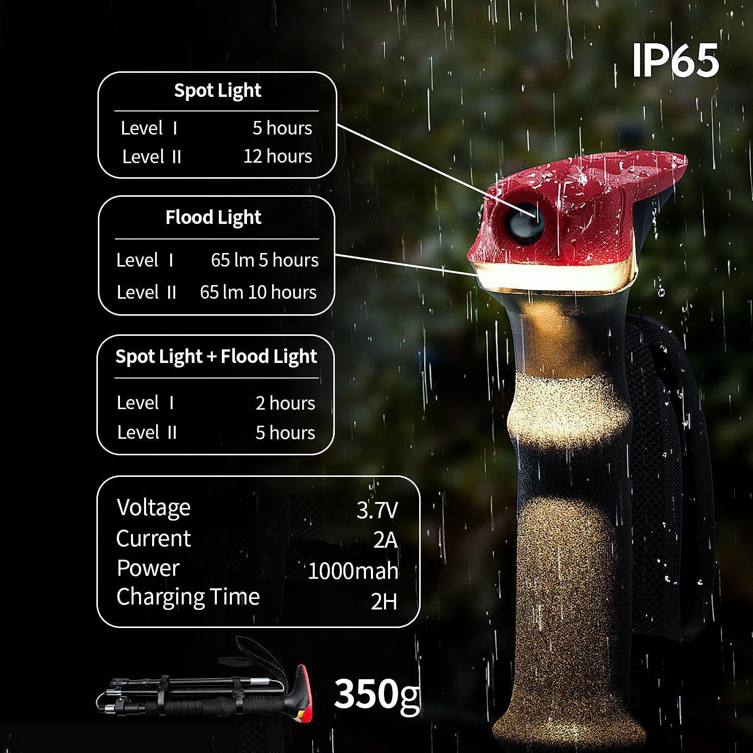 なトレッキングステッキ IP65防水