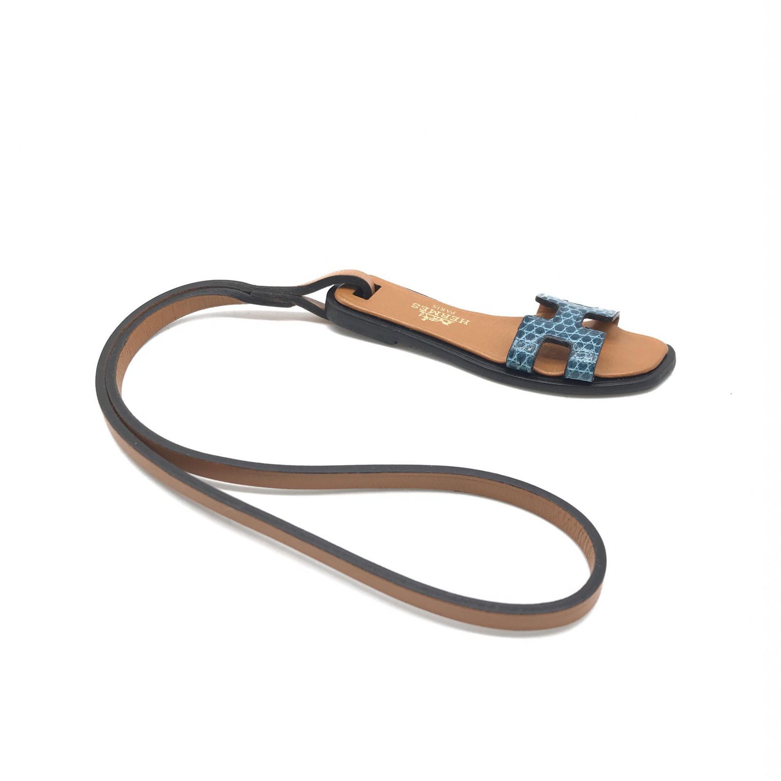 HERMES エルメス リザード オランナノチャーム サンダル ブルー 