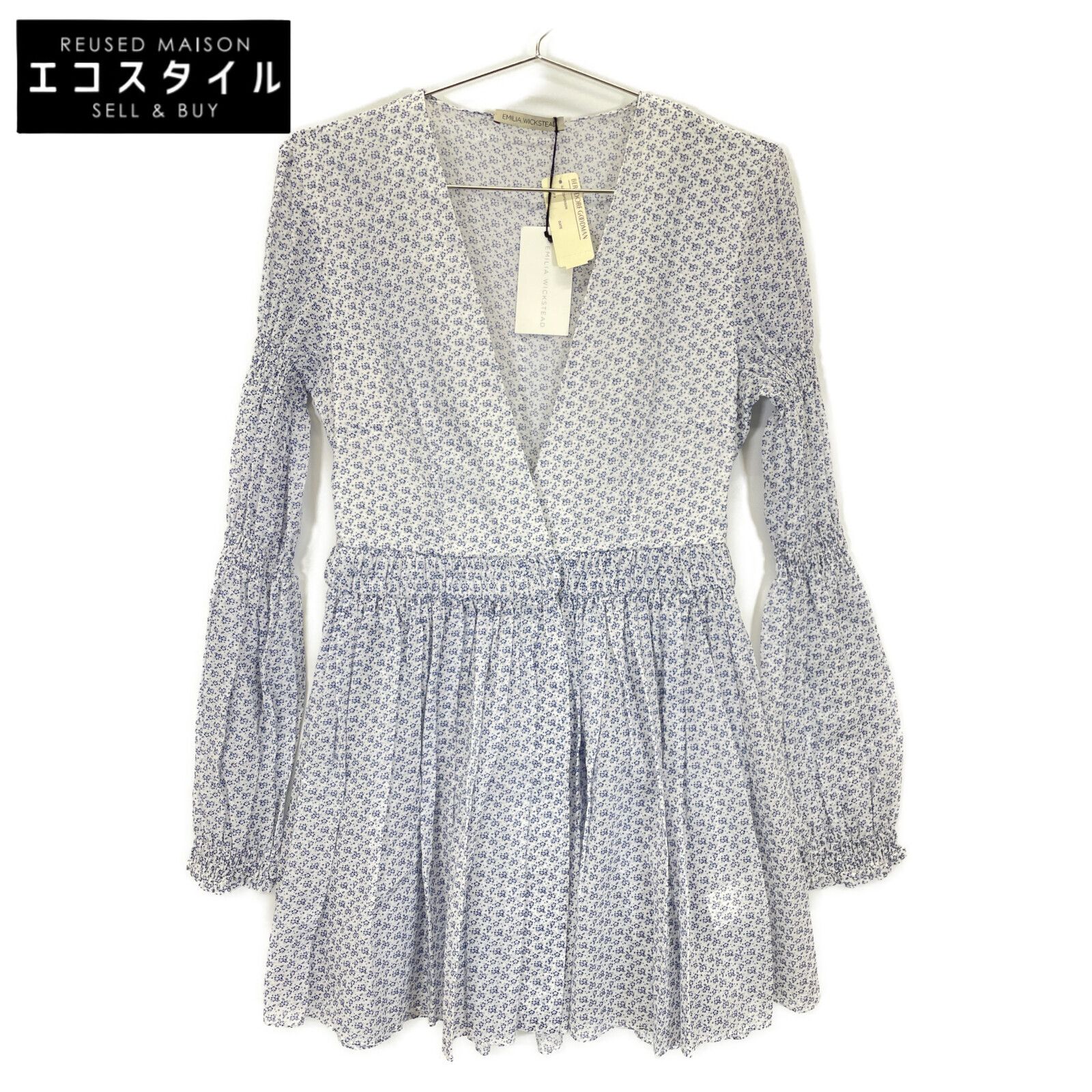 EMILIA WICKSTEAD エミリアウィックステッド ホワイト×ブルー SS17-RTW-3-22 フローラルプリント ワンピース US6