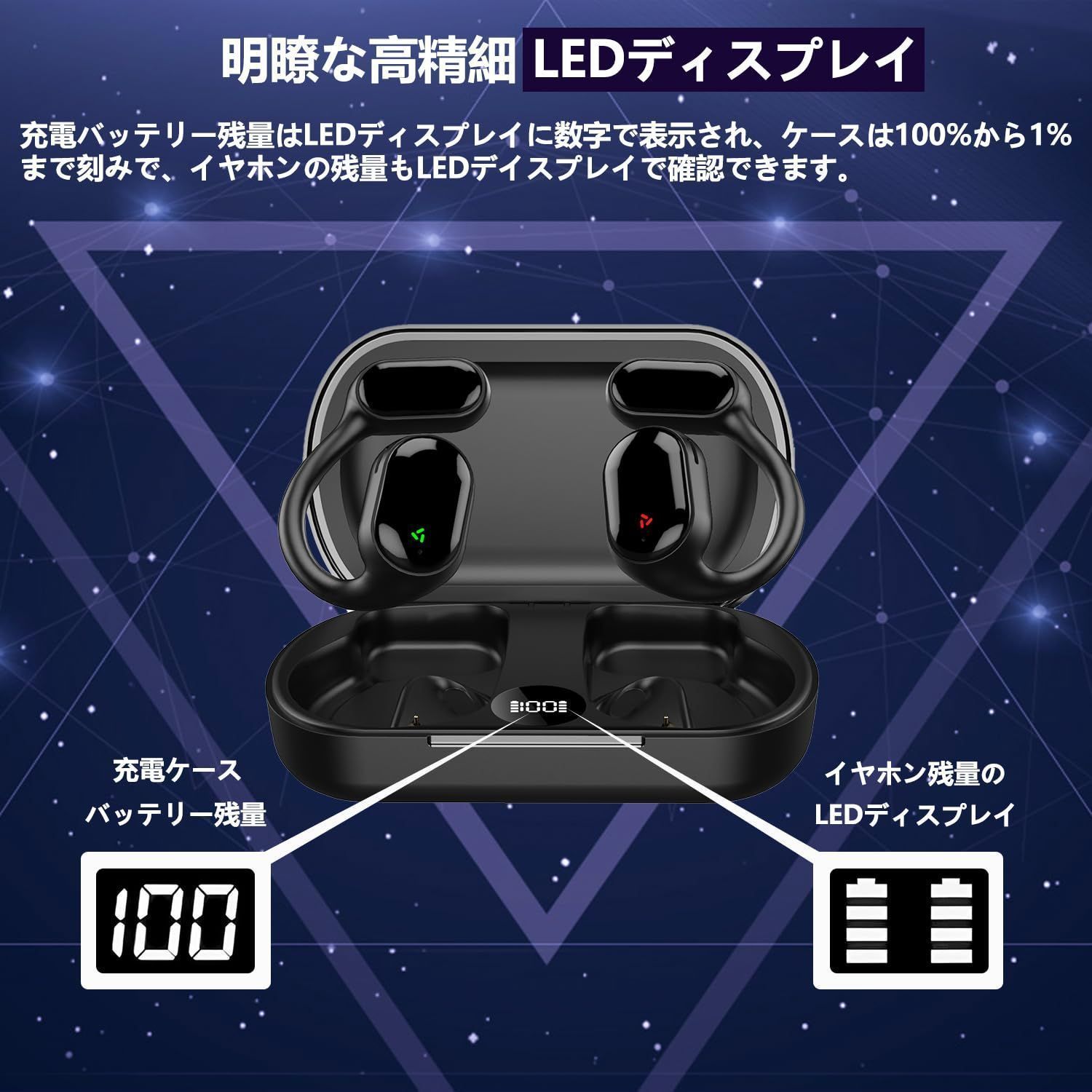 イヤホン LEDディスプレイ バッテリー残量表示 ワイヤレス イヤホン