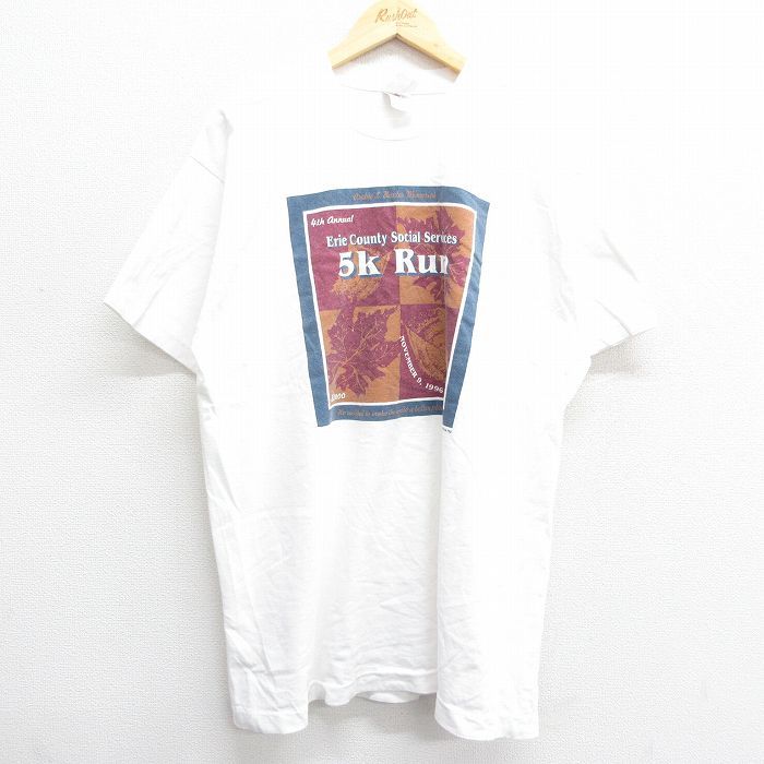 XL/古着 半袖 ビンテージ Tシャツ メンズ 90s 5K Run マラソン コットン クルーネック 白 ホワイト 23mar10 中古