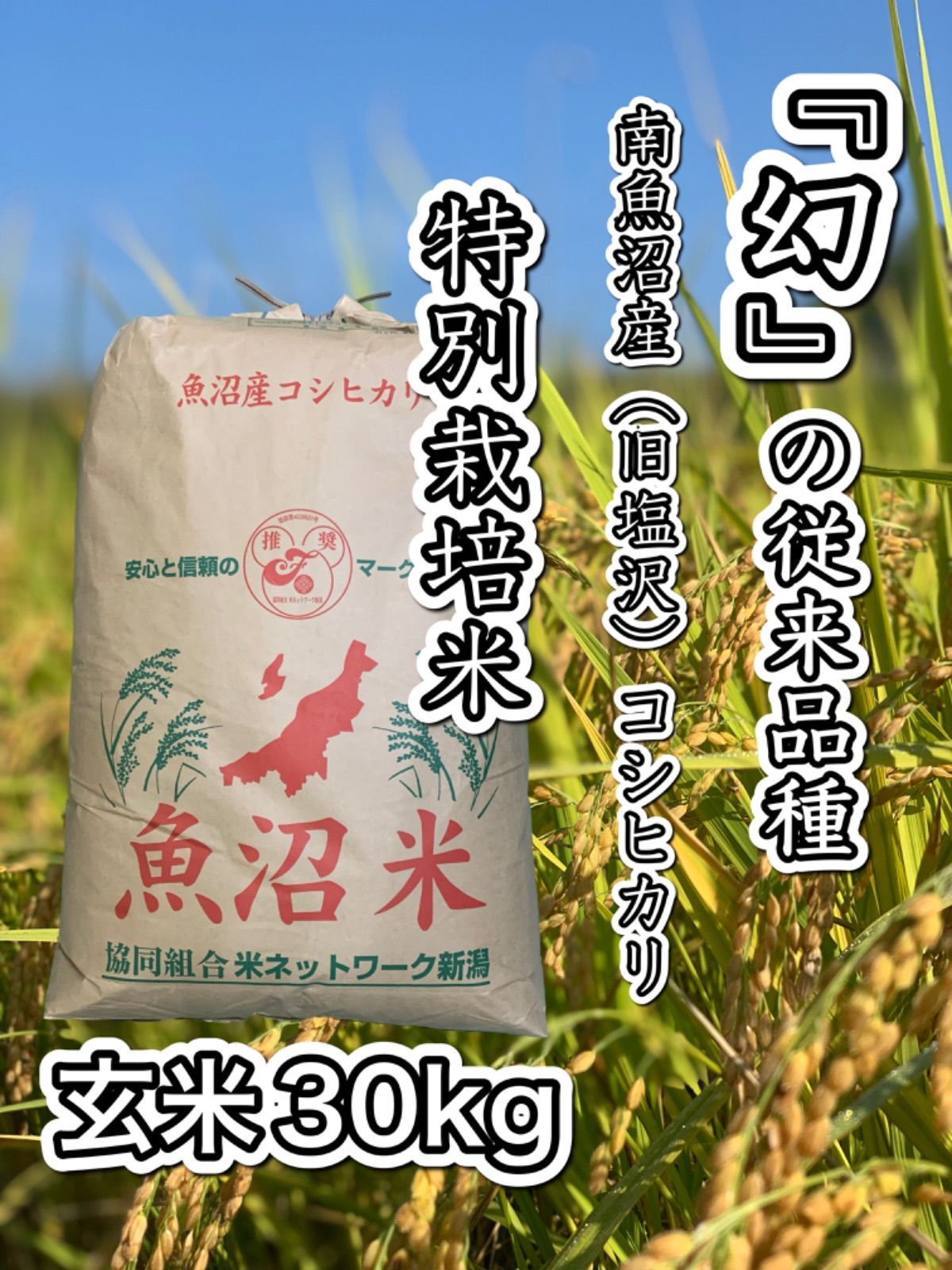 令和5年度産 魚沼産コシヒカリ　特別栽培米　玄米30キロ 令和5年 魚沼産（南魚沼産）コシヒカリ特別栽培玄米30kg - メルカリ