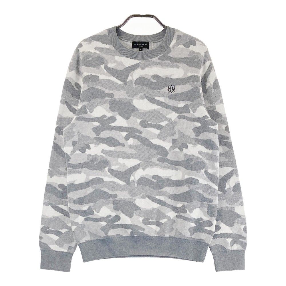 サイズ M ST ANDREWS セントアンドリュース カシミヤ混 ニットセーター 迷彩柄 カモフラ グレー系 240101444721 ゴルフウェア メンズ ストスト
