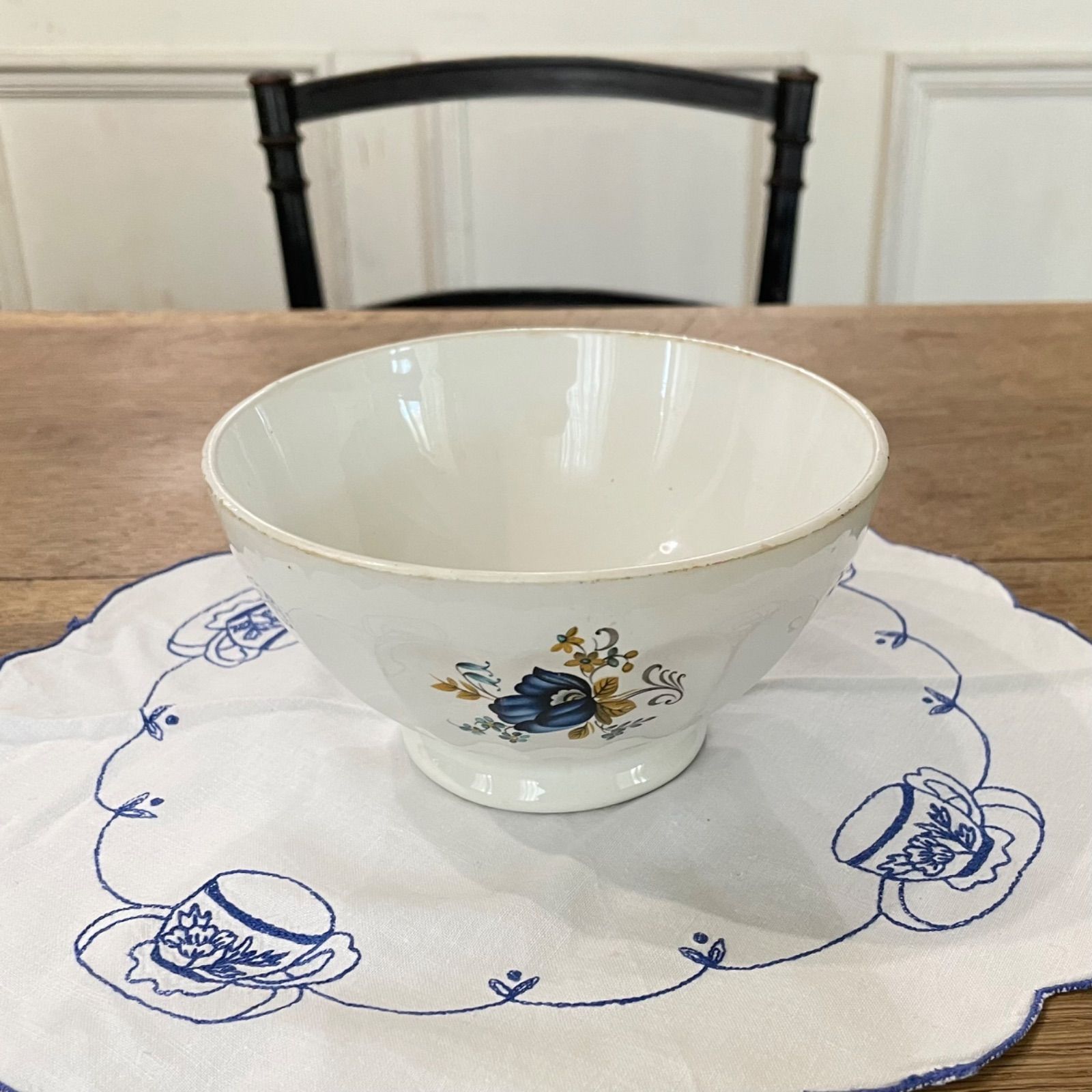 フランス　アンティーク　カフェオレボウル　プチ　花 フランスアンティーク カフェオレボウル 青い花 ブルー フレンチ