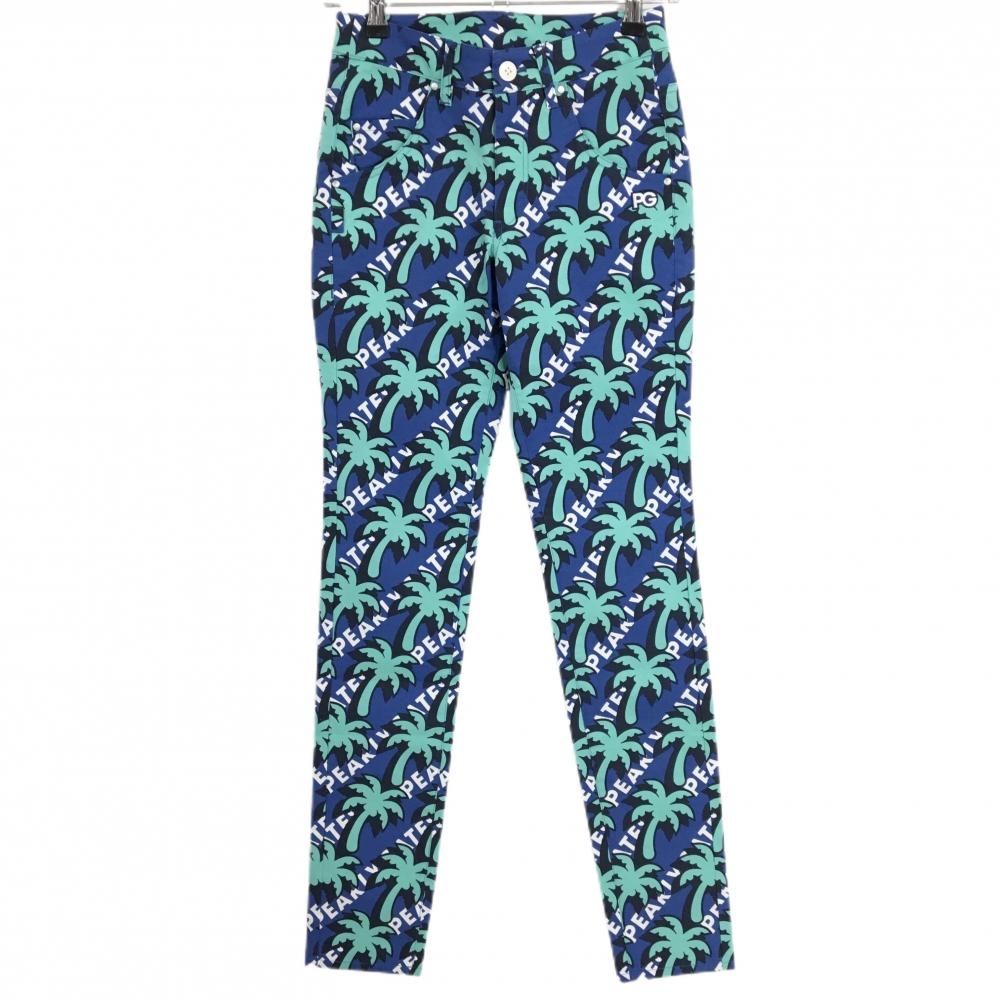 新品】パーリーゲイツ パンツ ネイビー×エメラルドグリーン ヤシの木柄