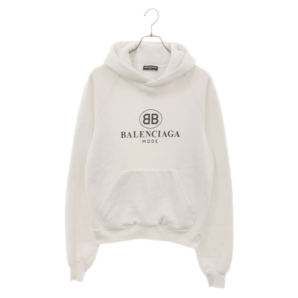 BALENCIAGA (バレンシアガ) BBロゴプリント プルオーバーパーカー ホワイト 508118 TYK84 - メルカリ