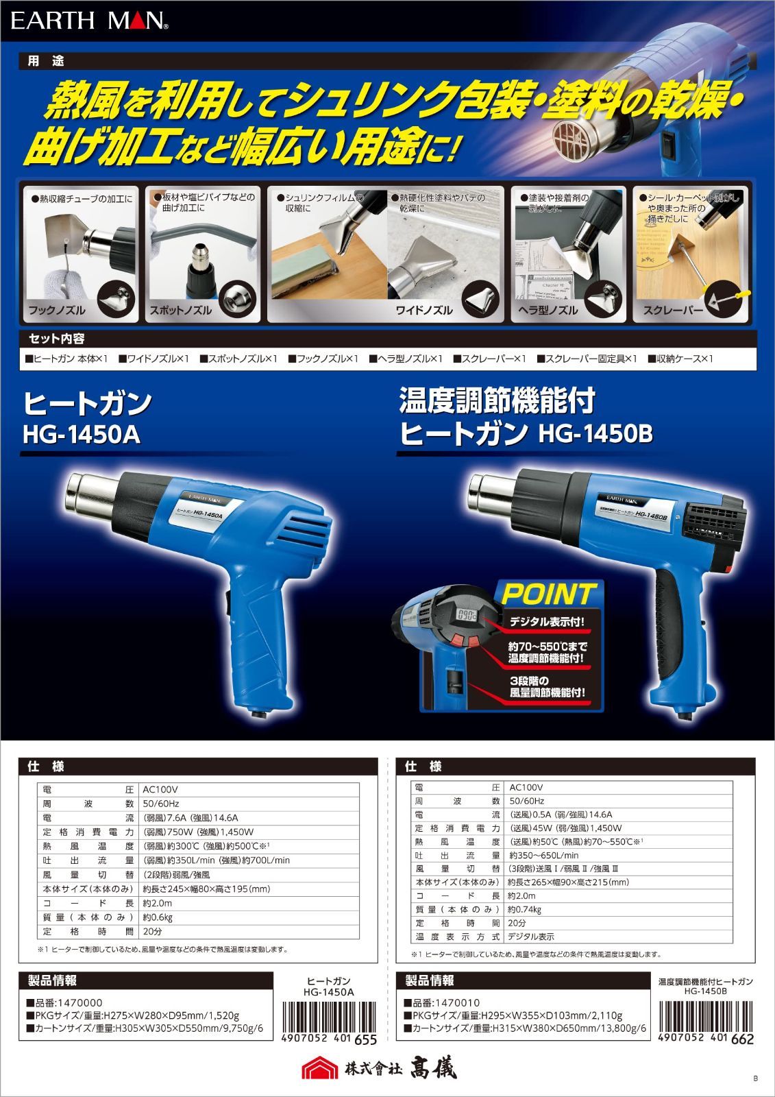 高儀 EARTH MAN 温度調節機能付 ヒートガン 小型 HG-1450B - メルカリ