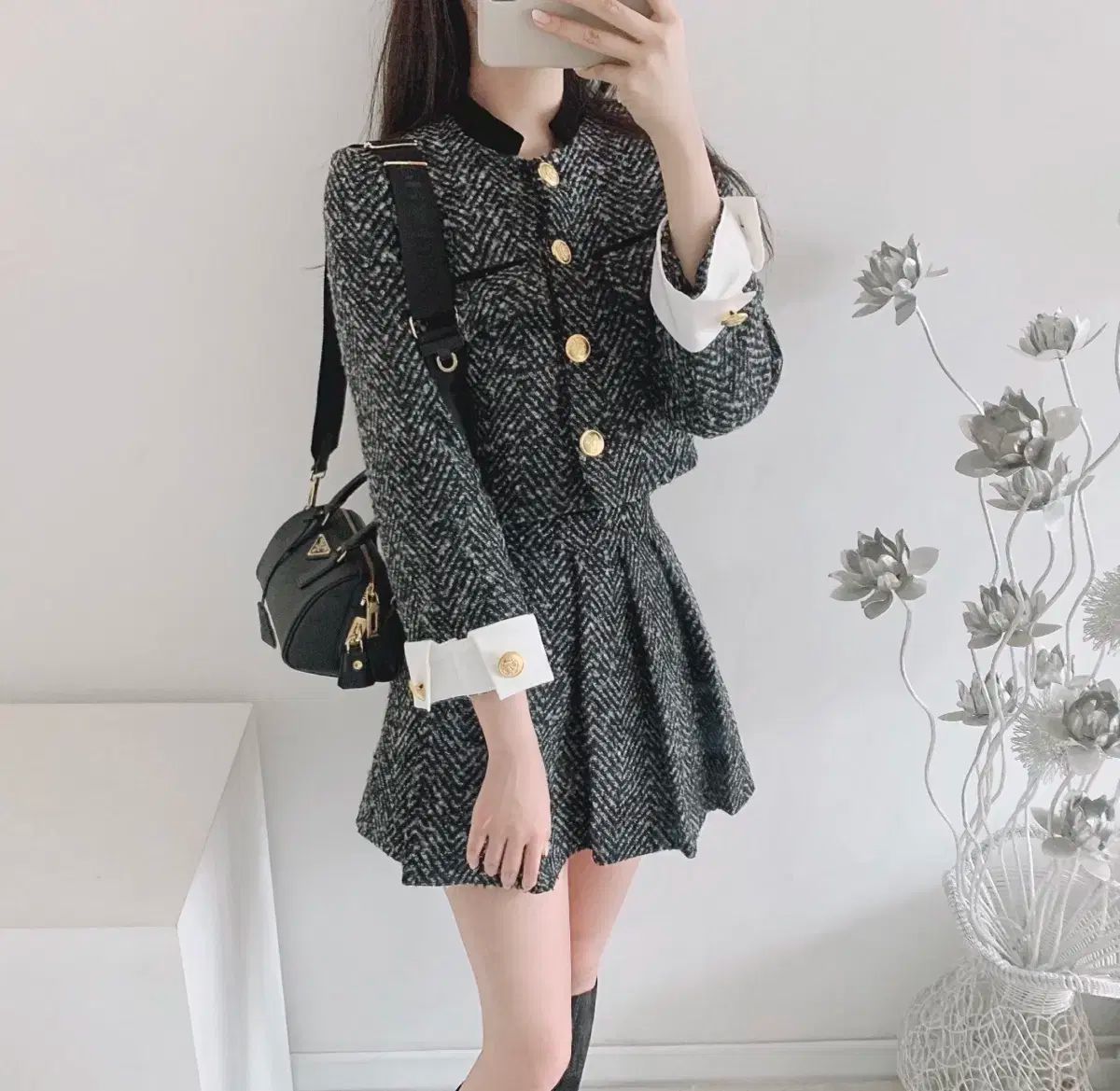 ヘリンボーン ツイード ジャケット スカート セットアップ 2ピース