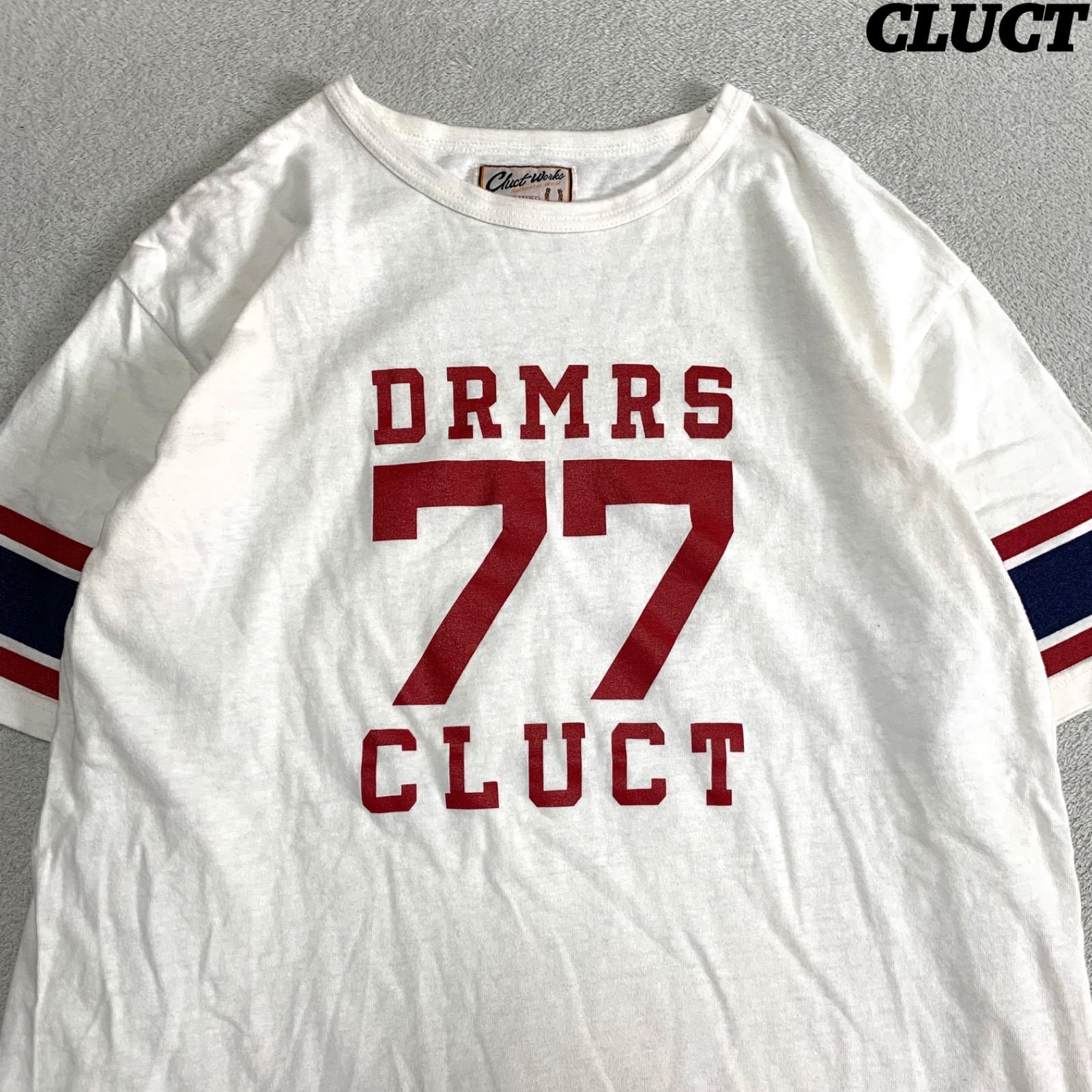 新作入荷，大得価 CLUCT FOOTBALL TEE フットボールTシャツ ショートスリーブTシャツ 半袖カットソー ロゴプリント Lサイズ ホワイト 白 クラクト Tシャツ