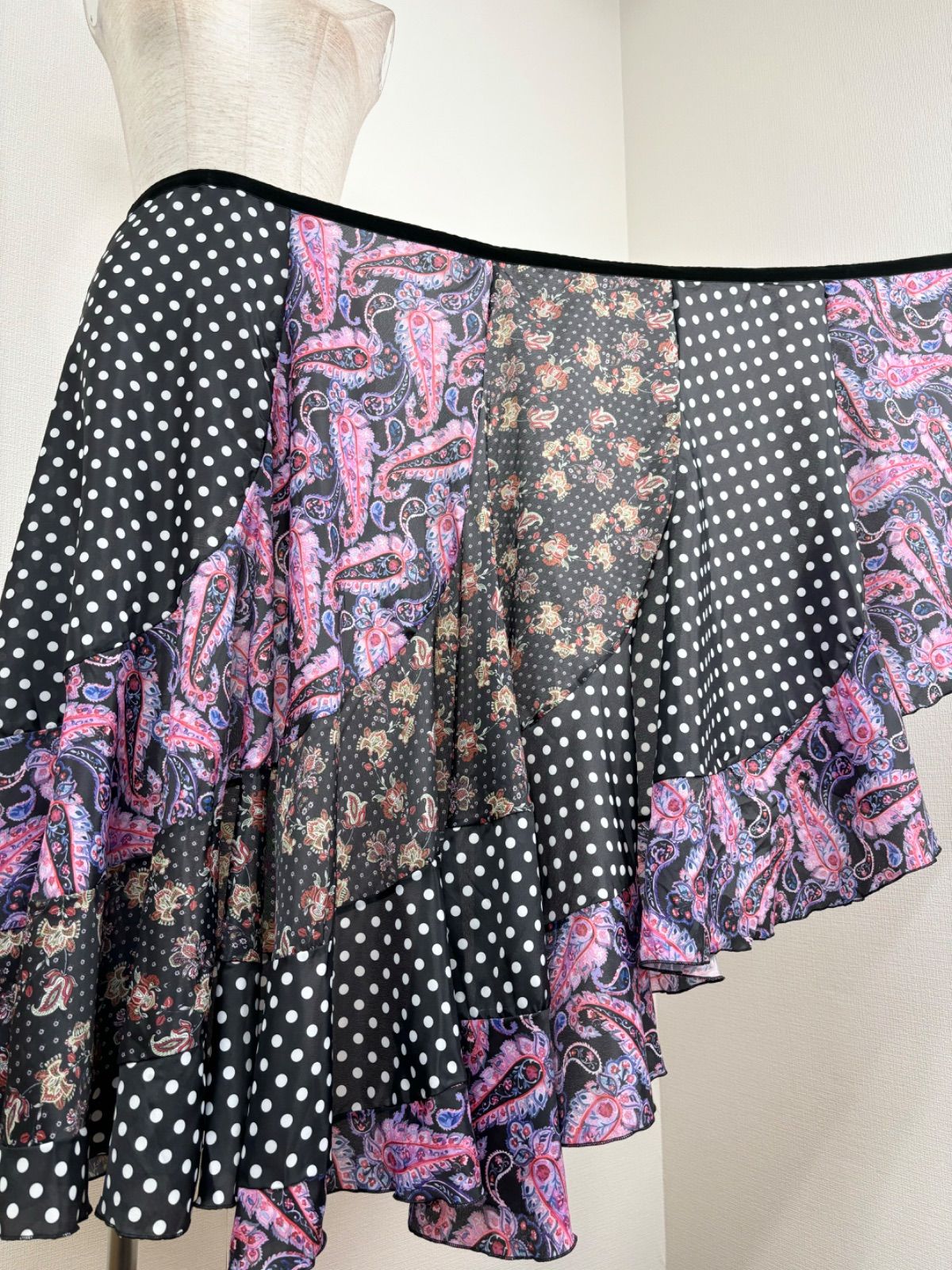 ⭐︎フラメンコ巻きスカート ファルダ⭐︎ フラメンコ 巻きスカート 花柄×水玉 オレンジ×イエローグリーン