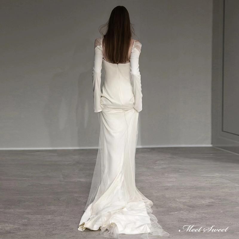 ウェディングドレス ロングドレス スレンダードレス 長袖 オフ