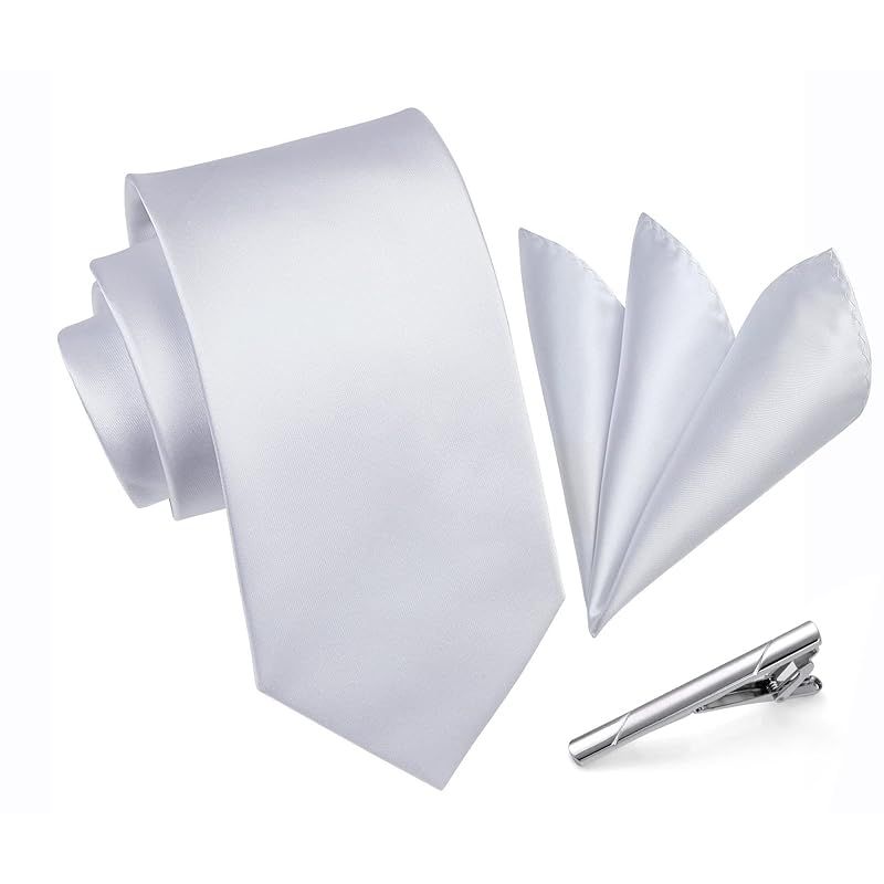 [HISDERN] [ヒスデン] フォーマル 白 ネクタイ チーフ セット メンズ 結婚式 ネクタイ 3点セット 紳士用 入学式 卒業式 プレゼント (ヒスデン) 0
