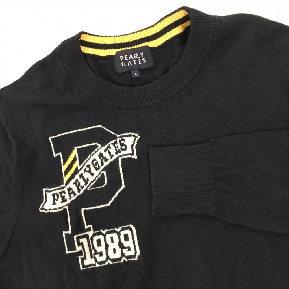 パーリーゲイツ セーター ネイビー×イエロー 袖2ライン カシミヤ混 ネック色褪せ少 メンズ 4 M ゴルフウェア PEARLY GATES LLC-HASEGAWATOSO_COM