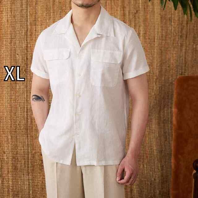 XL メンズ ファッション 服 男性用 オシャレ シンプル 大人 かっこいい 大きいサイズ ストリート 紳士服 夏 キューバン カラー コットンリネン 半袖 シャツ ハワイ ヘビー ファッション シャツ