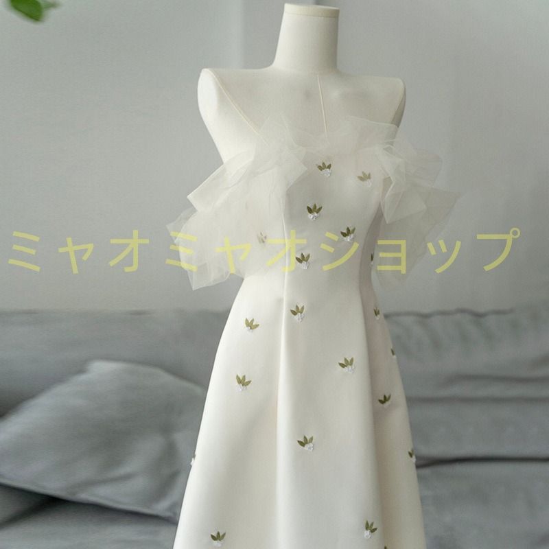 2025 ドレス ロングドレス パーティードレス 白 ホワイト チューブトップ フリル ライトドレス コンサート イブニングドレス 二次会 フォーマル 発表会 演奏会 花嫁 結婚式