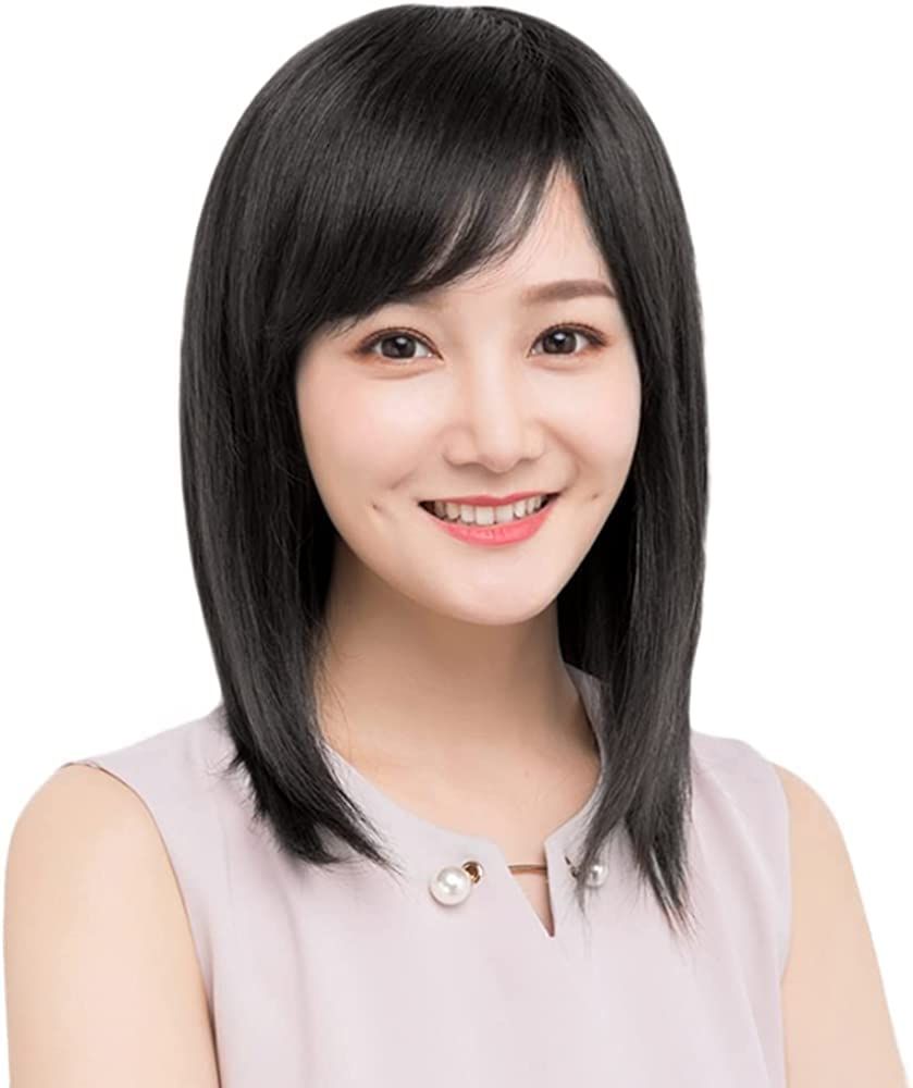 女性用 前髪 軽い 斜め 手植え 小顔 レディース 人気 ミディアム 通気性 かつら 装着簡単 フルウィッグ 軽い 100％人毛 抗菌 セミロング ヘアネット ウィッグ 付き P-Z