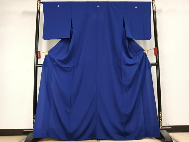 平和屋着物▽上質な色無地 単衣 紺藍色 正絹 AABC0461fy