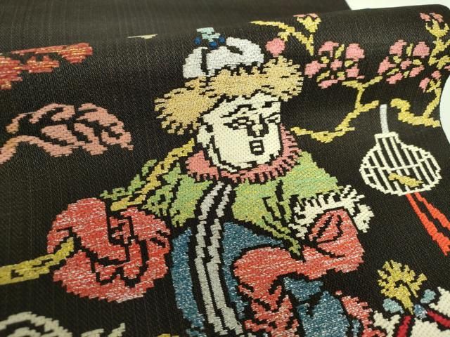 平和屋着物●龍村平蔵製　六通柄　本袋帯　人形手錦　金銀糸　正絹　逸品　DAAU5177ps 平和屋着物○龍村平蔵製 六通柄 本袋帯 人形手錦 金銀糸 正絹 逸品