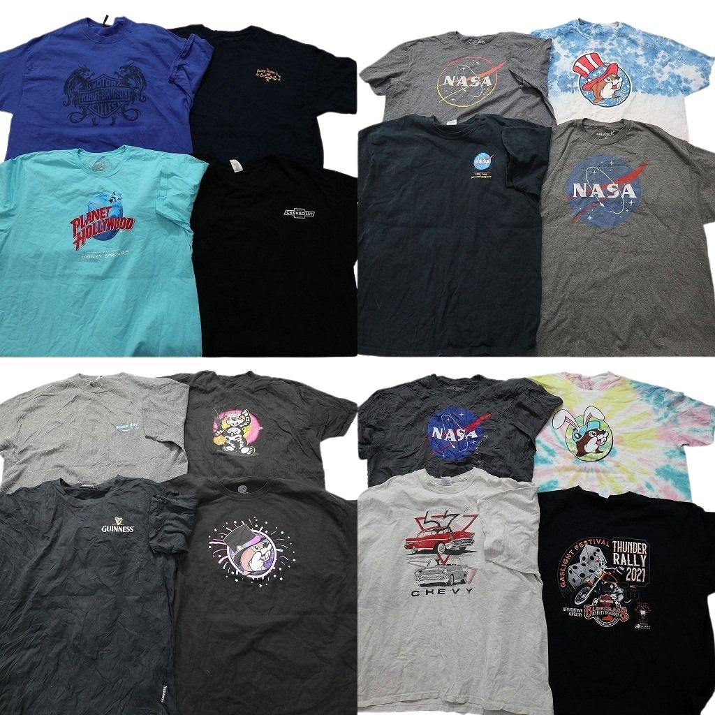 古着卸 まとめ売り 有名企業 半袖Tシャツ 16枚セット (メンズ 2XL /3XL ) ハーレーダビッドソン バッキーズ NASA 中古 古着 MY8242