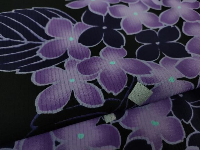 平和屋着物□極上 夏物 小紋・浴衣兼用 紅梅織 紫陽花 あじさい 洗える