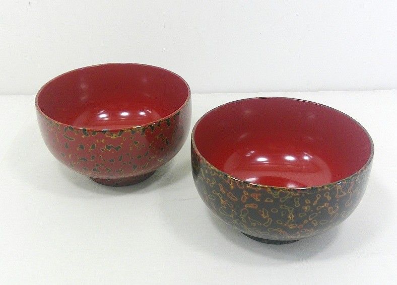 s25g-267kn【中古】津軽塗 夫婦椀 汁椀 お椀 ペア 2客セット 唐