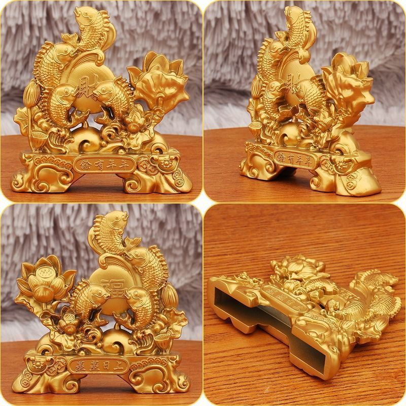 鯛 メデ鯛 蓮 蓮の花 金 ゴールド 黄金 置物 オブジェ 縁起物