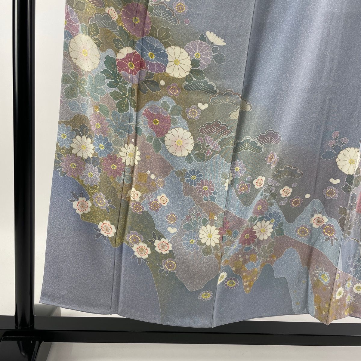 小紋 名品 縦ぼかし 青灰色 薄物 身丈163cm 裄丈65cm M 正絹 中古