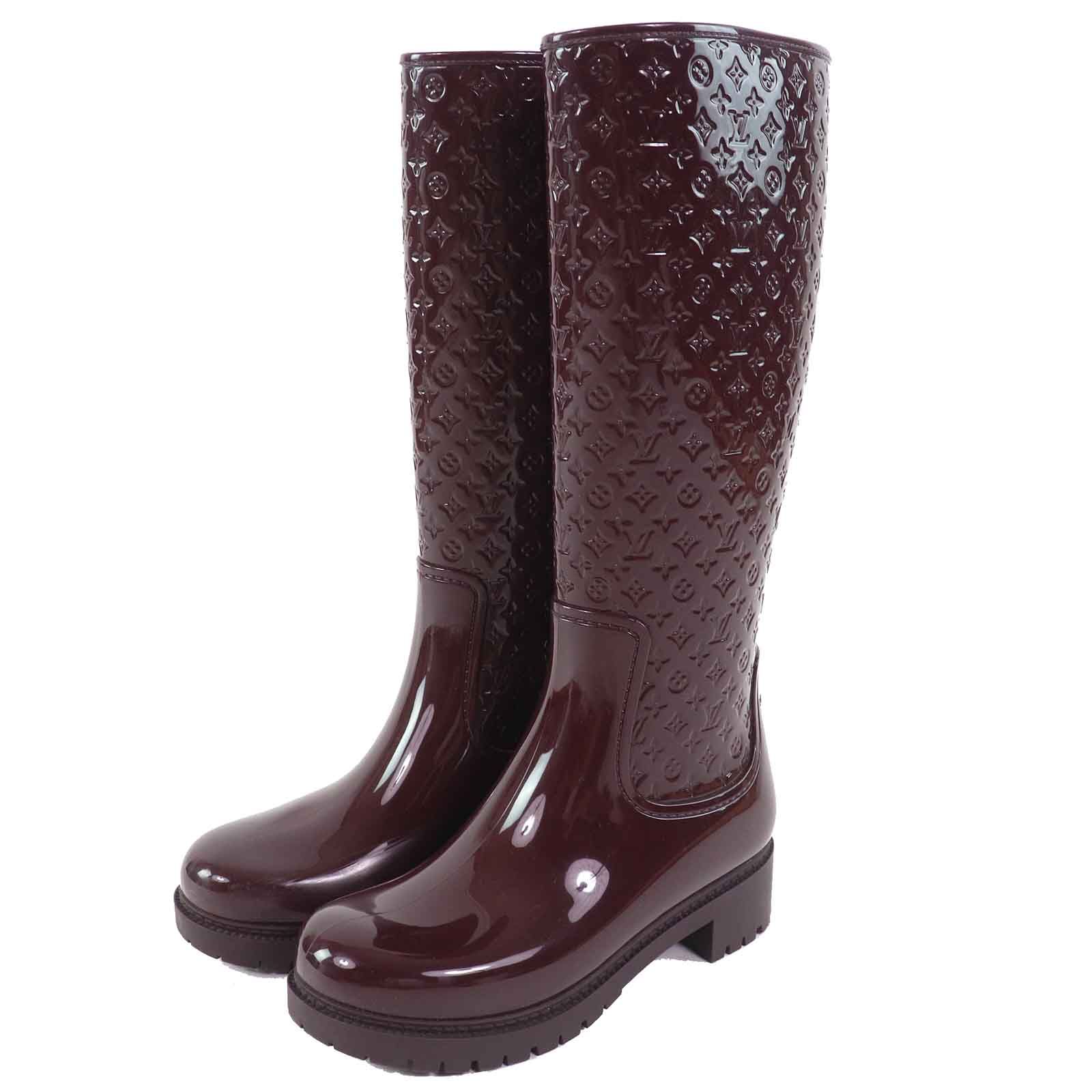 美品△LOUIS VUITTON ルイヴィトン スプラッシュライン モノグラム ロング レインブーツ ラバーブーツ ボルドー 35 保存袋付き イタリア製 レディース