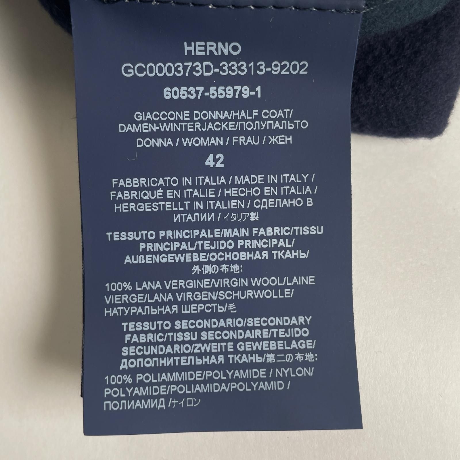 人気アイテムが再入荷！ ▲Herno ヘルノ 22年製 GC000373D ダウンライナー付き スタンド ウール コート ネイビー 42 ハンガー ガーメント付き イタリア製 レディース