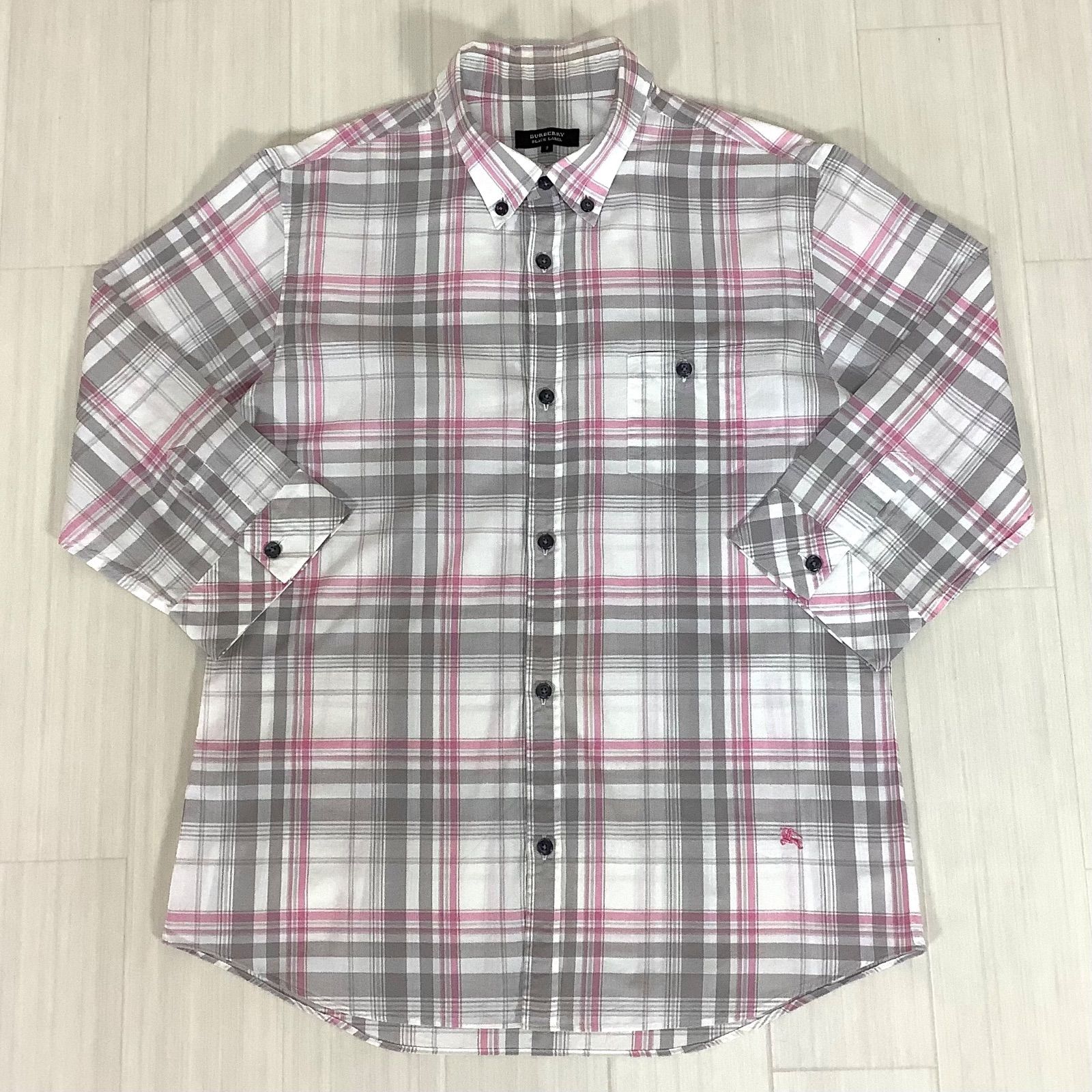 美品　BLACK LABEL チェック柄シャツ サイズ ３グレー系 Burberry BLACK LABEL バーバリー ブラックレーベル 七分袖