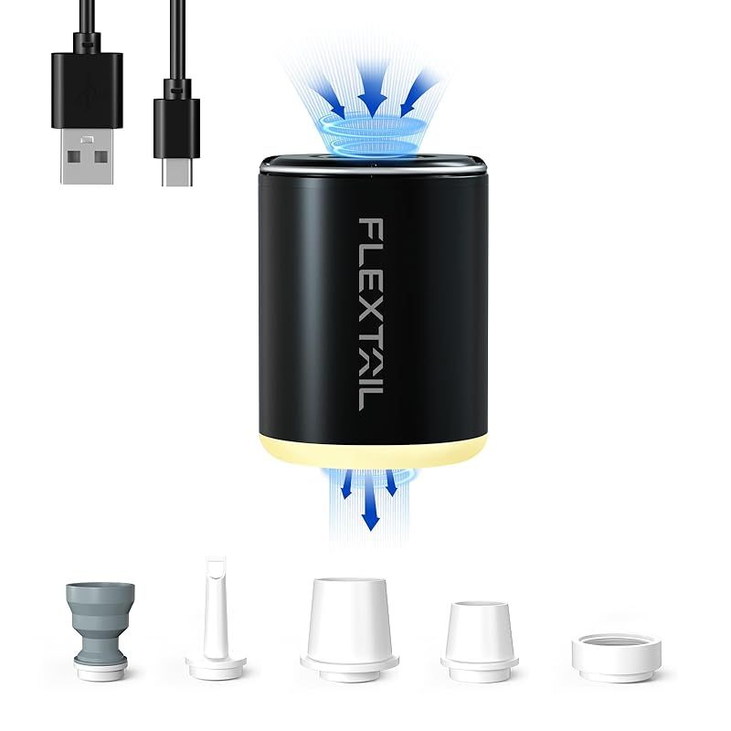 FLEXTAILGEAR Tiny Pump 2X エアポンプ 電動ポンプ 携帯ポンプ 4kPa気圧 1300mAh USB充電式 照明ライト付き テントライト キャンプライト 空気入れ 空気抜き 浮き輪 インフレーターマット エアマット キャンプマット  0