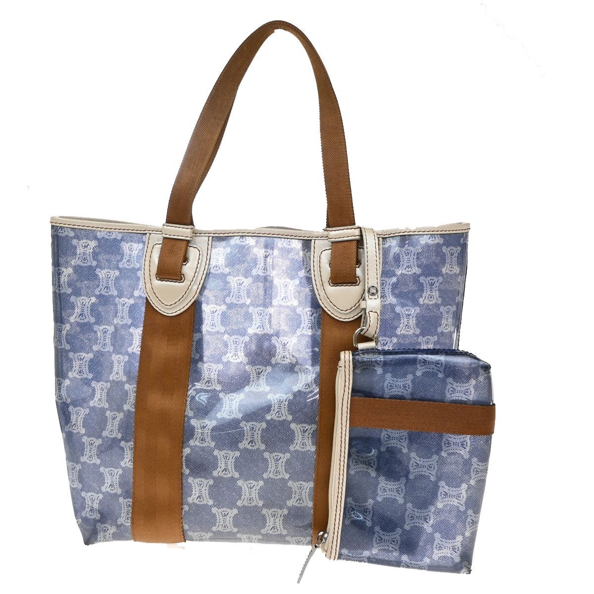 CELINE セリーヌ ショルダーバッグ マカダム ビニール レザー ブルー ブラウン 38KA973