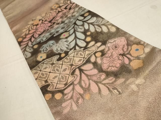 平和屋着物▽太鼓柄袋帯 ふくれ織 辻が花 金糸 正絹 逸品