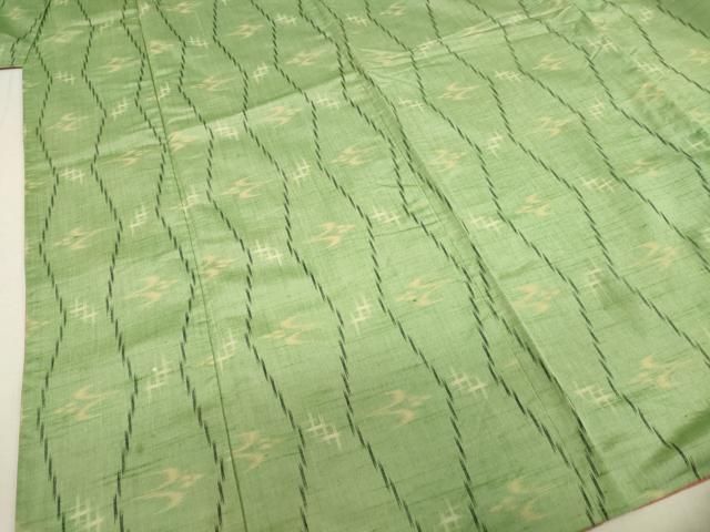 平和屋着物○結城紬 色無地 若葉色 正絹 逸品 CAAU2160yc 平和屋着物