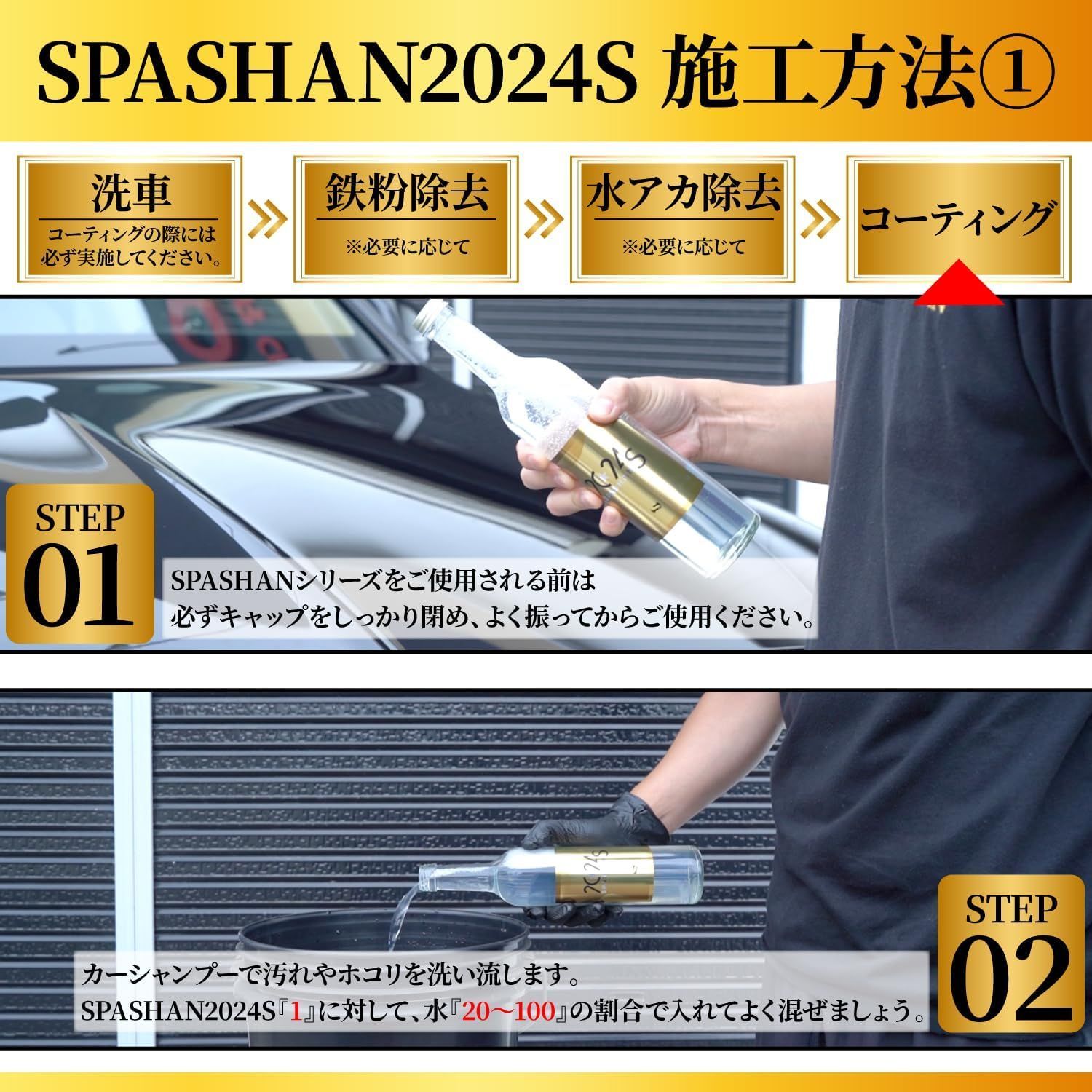 スパシャン SPASHAN コーティング剤 SPASHAN2024S スパシャン2024S 500ml 20〜100倍希釈 6ヶ月耐久 強力撥水 光沢