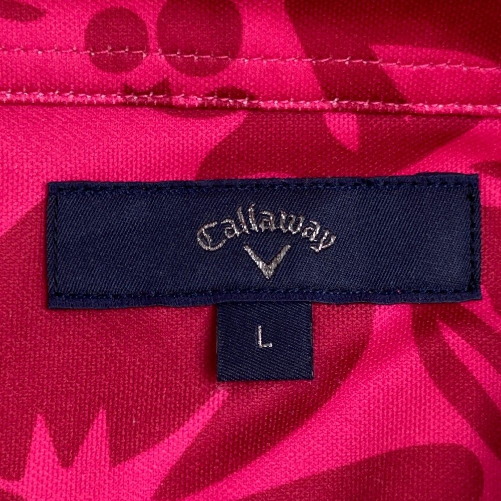 【極美品】Callaway キャロウェイ ハイビスカス柄 総柄 吸水速乾素材 半袖ポロシャツ LL ピンク系 メンズ 紳士 夏物 ゴルフウェア CALLAWAY キャロウェイ クロップドパンツ ストライプ ハイビスカス 総