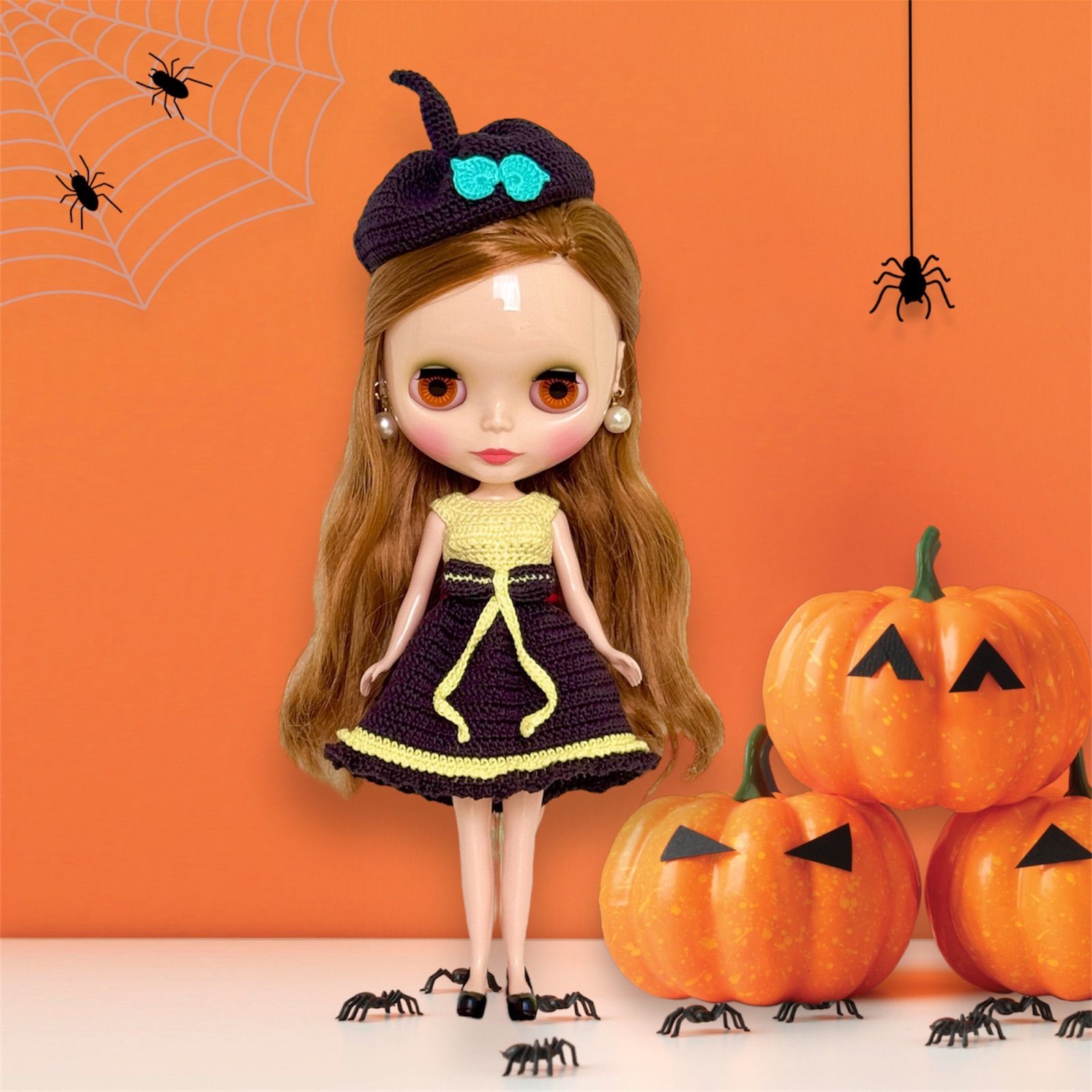 アヒルのお面　ネオブライス アウトフィット　編みぐるみ　ブライス　ハロウィン ブライス・アウトフィット🎃ハロウィンファッション🎃かぎ針編み