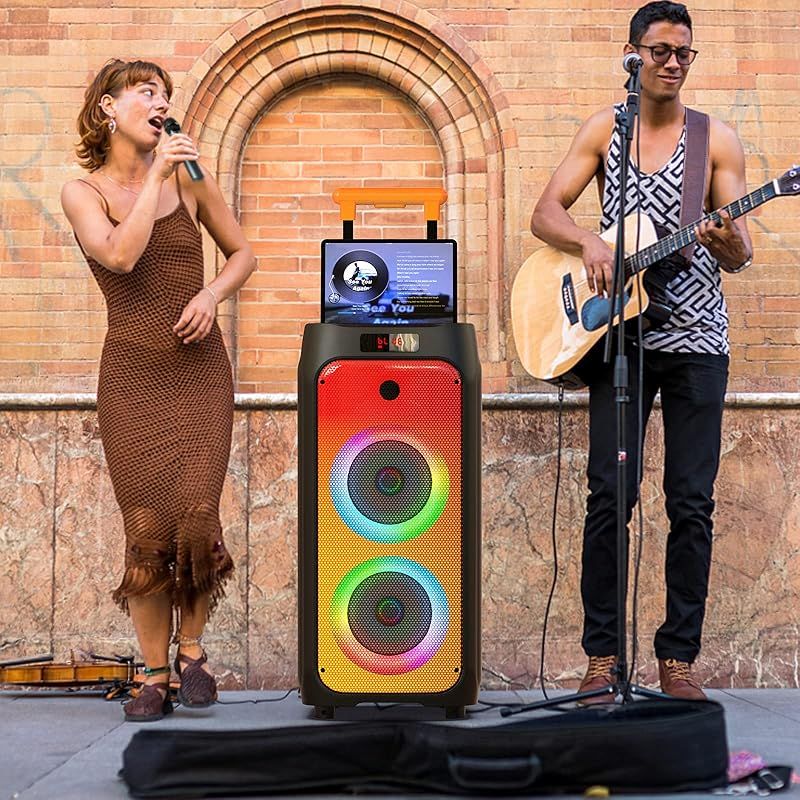 JYX ワイヤレスマイク スピーカーセット マイク二本付き 低音